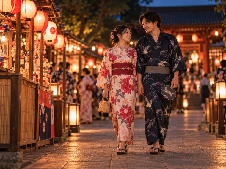 Couple en yukata au festival d’été