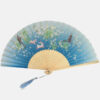 Éventail Japonais Bleu Fleuri Pagode – Rina