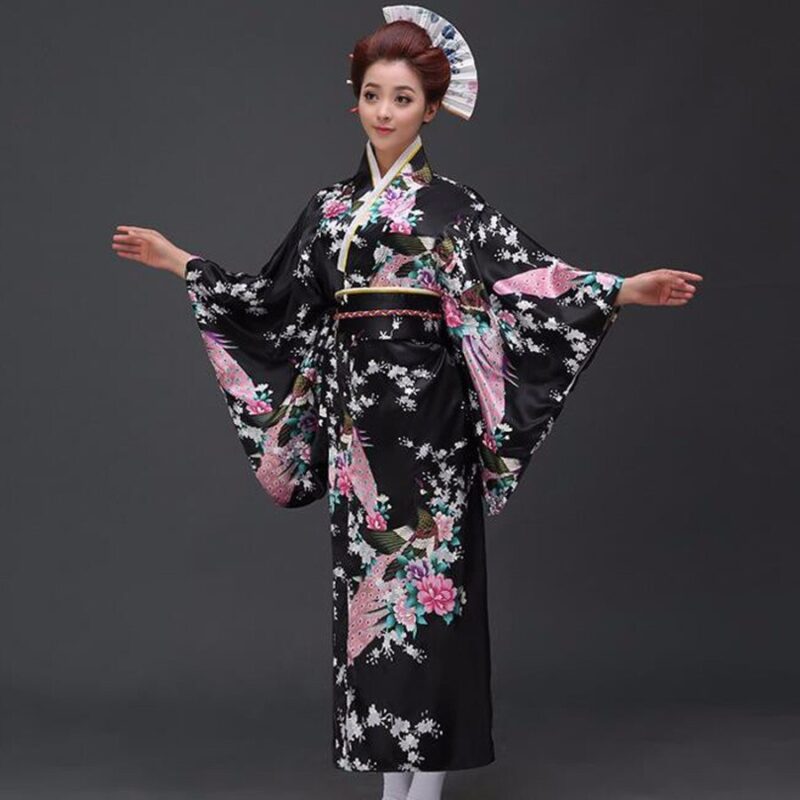 Kimono Japonais Long Noir Femme – Nihon